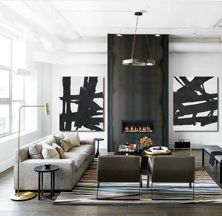 Large Abstract Art Handmade Oil Painting,Set Of 2 Minimal Painting On Canvas - Huge Abstract Canvas Art